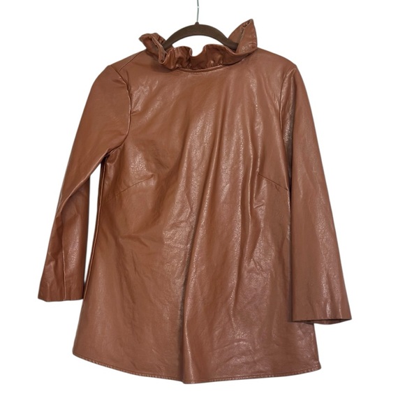Tuckernuck Cognac Leather Faye Blouse
XS Ruffle Bow Neck Back Long Sleeve - Picture 3 of 10